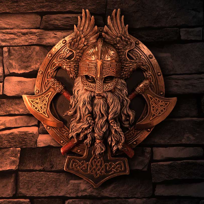 Bronze For Valhalla Viking Axe Hammer Raven Wall Plaque27cm