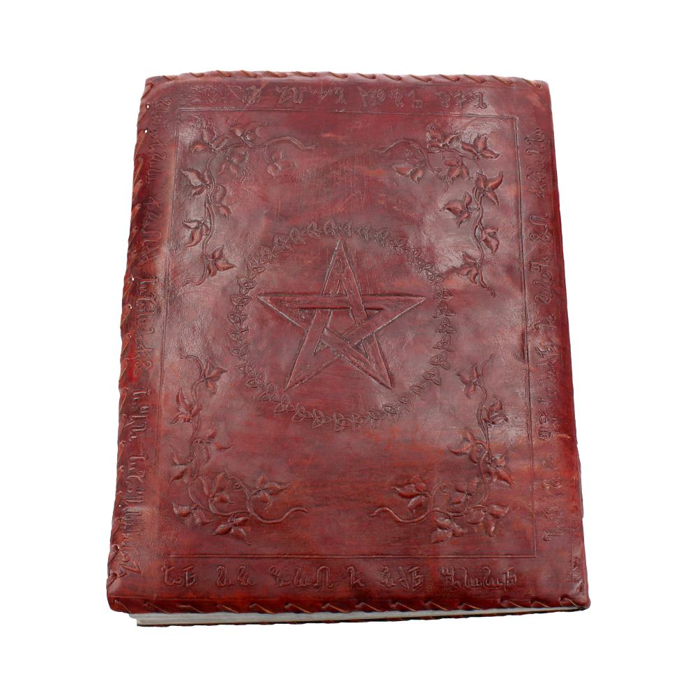 Large Lockable Red Leather Book of Shadow With Embossed Floral Pentagram. 35cm