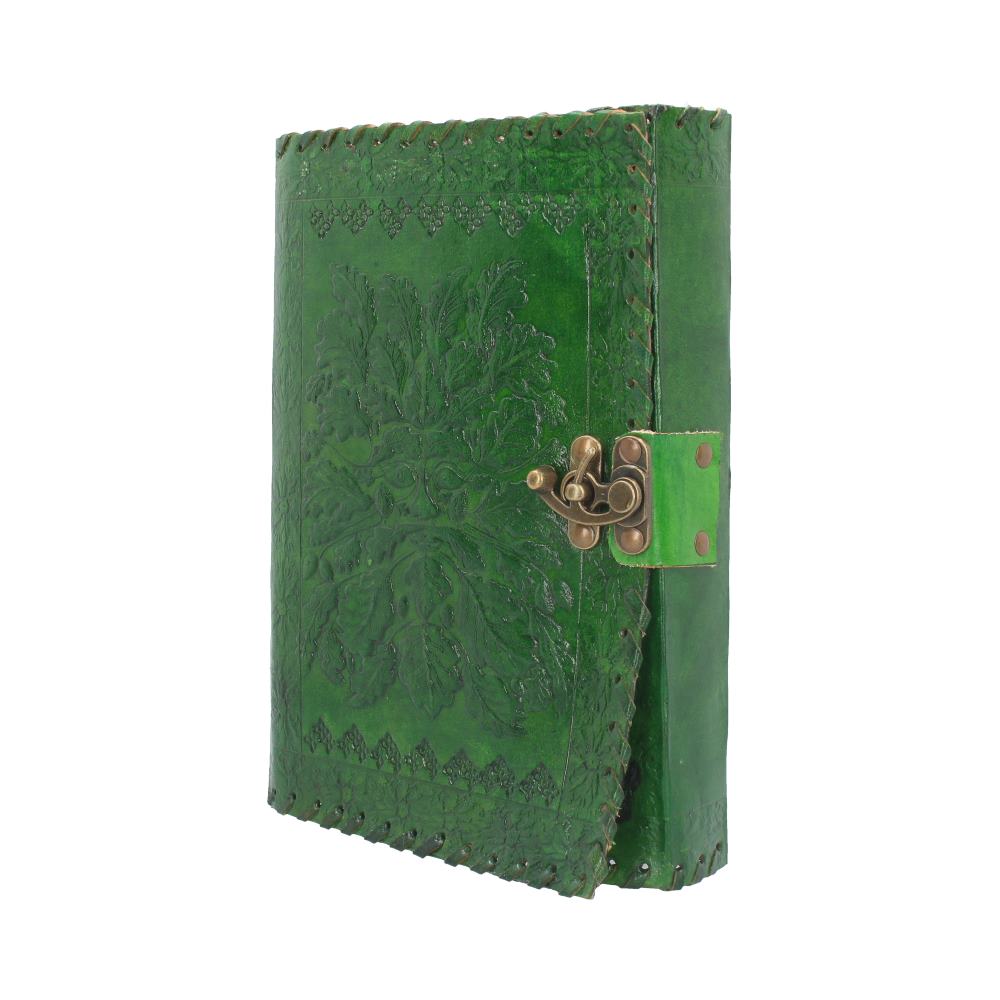 Real Leather Greenman Green Embossed Journal with Lock  25 x 18cm