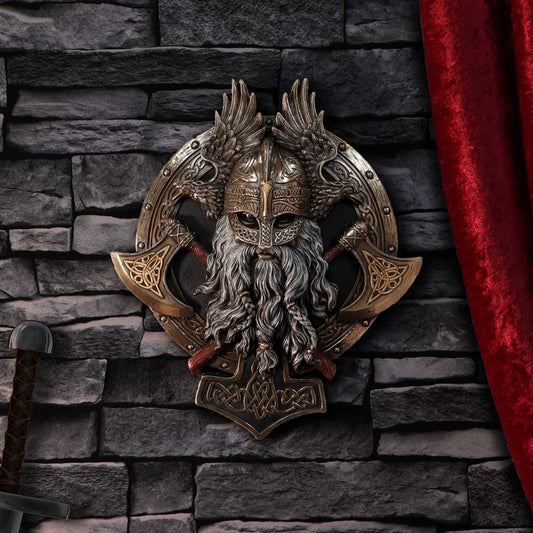 Bronze For Valhalla Viking Axe Hammer Raven Wall Plaque27cm