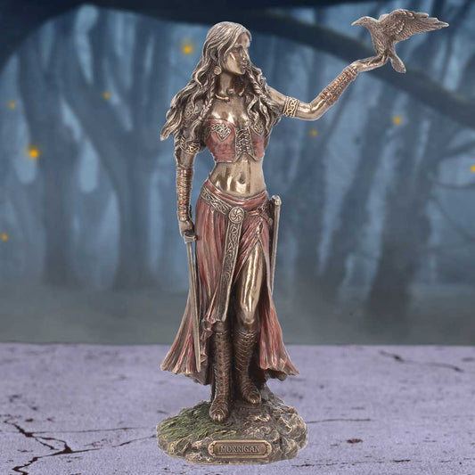 28cm Morrigan and Crow Figurine Bronze Ornament