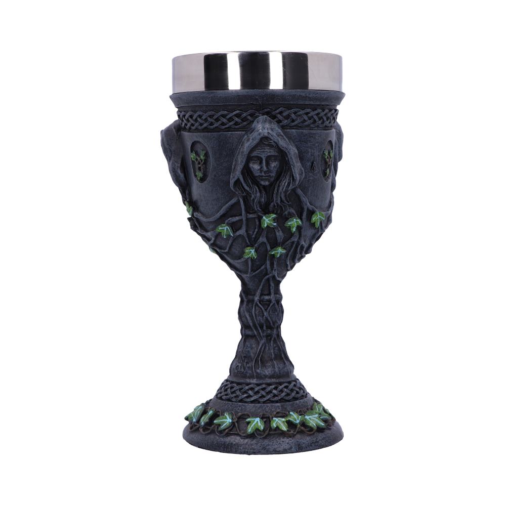 Mother Maiden and Crone Chalice Bronze Triple Goddess Wine Glass